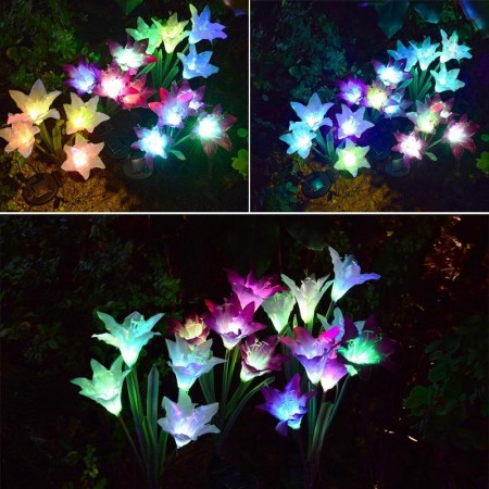 Mighty Rock Outdoor Solar Garden Stake Lights with 8 Lily Flower, Multi-color Changing LED Solar Stake Lights for Garden, Patio, Backyard